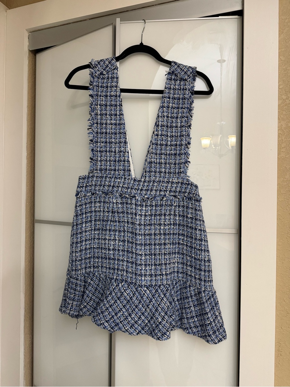 Zara Blue Tweed Pinafore Tunic with Ruffle Hem